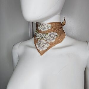 Beautiful Small Square Floral Tan Scarf